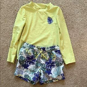 Carter's Yellow Rashguard with Blue Floral Shorts